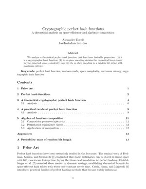 Cryptographic perfect hash functions: A theoretical analysis on space efficiency, time complexity, and entropy