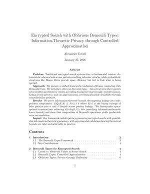 Encrypted Search with Oblivious Bernoulli Types: Information-Theoretic Privacy through Controlled Approximation