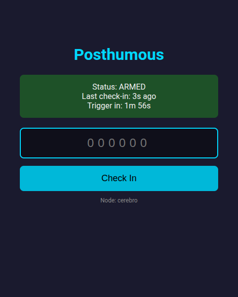 Check-in page after successful authentication, showing time since last check-in and time until trigger